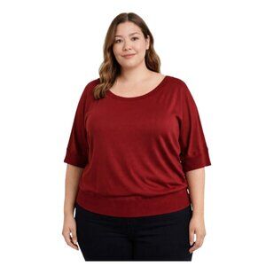 deep red batwing sleeve knit top / relaxed scoop-neck pullover – women’s 2XL